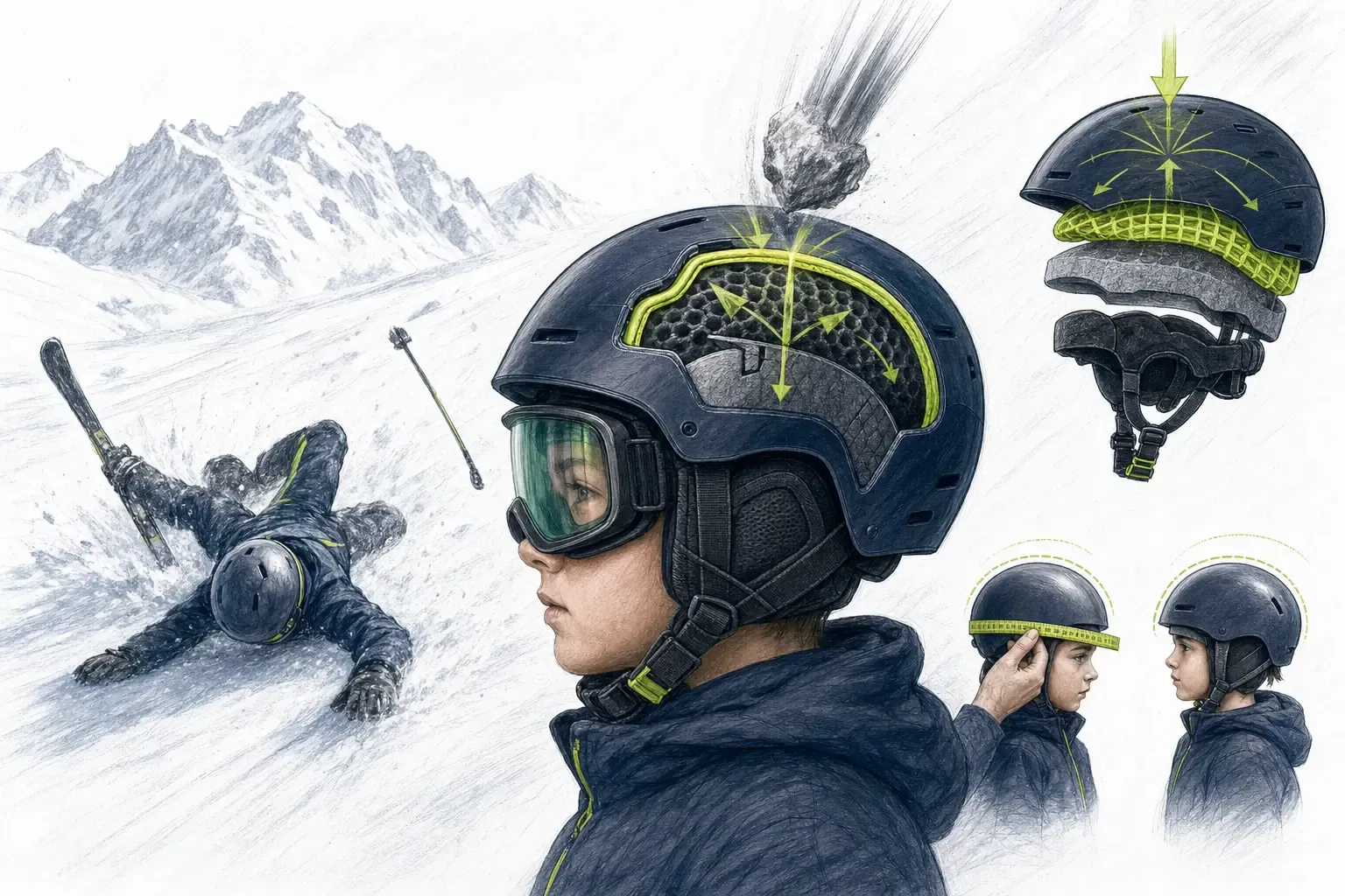 Helm – technische Illustration Ski Loko