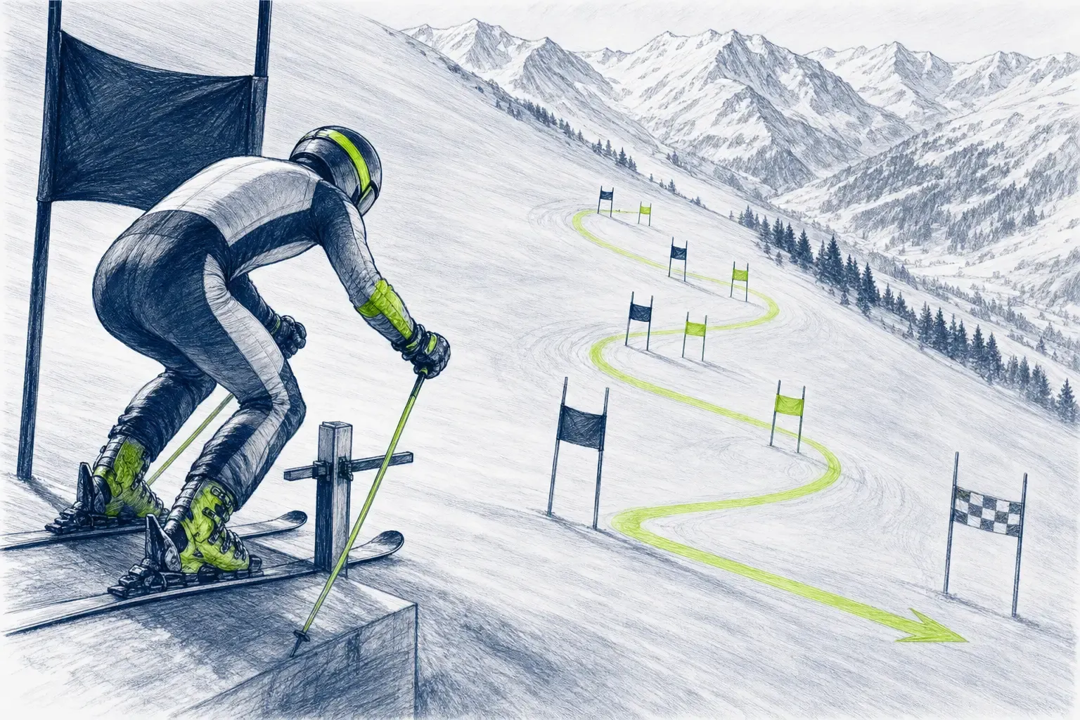 Erster Lauf – technische Illustration Ski Loko