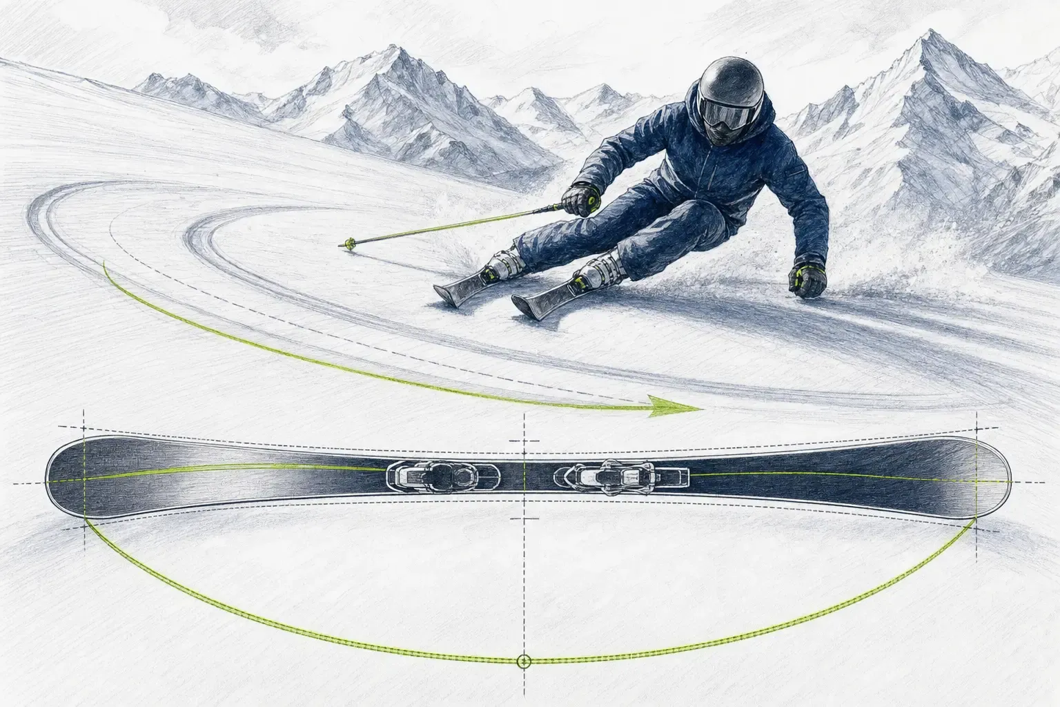 Radius des Skis – technische Illustration Ski Loko