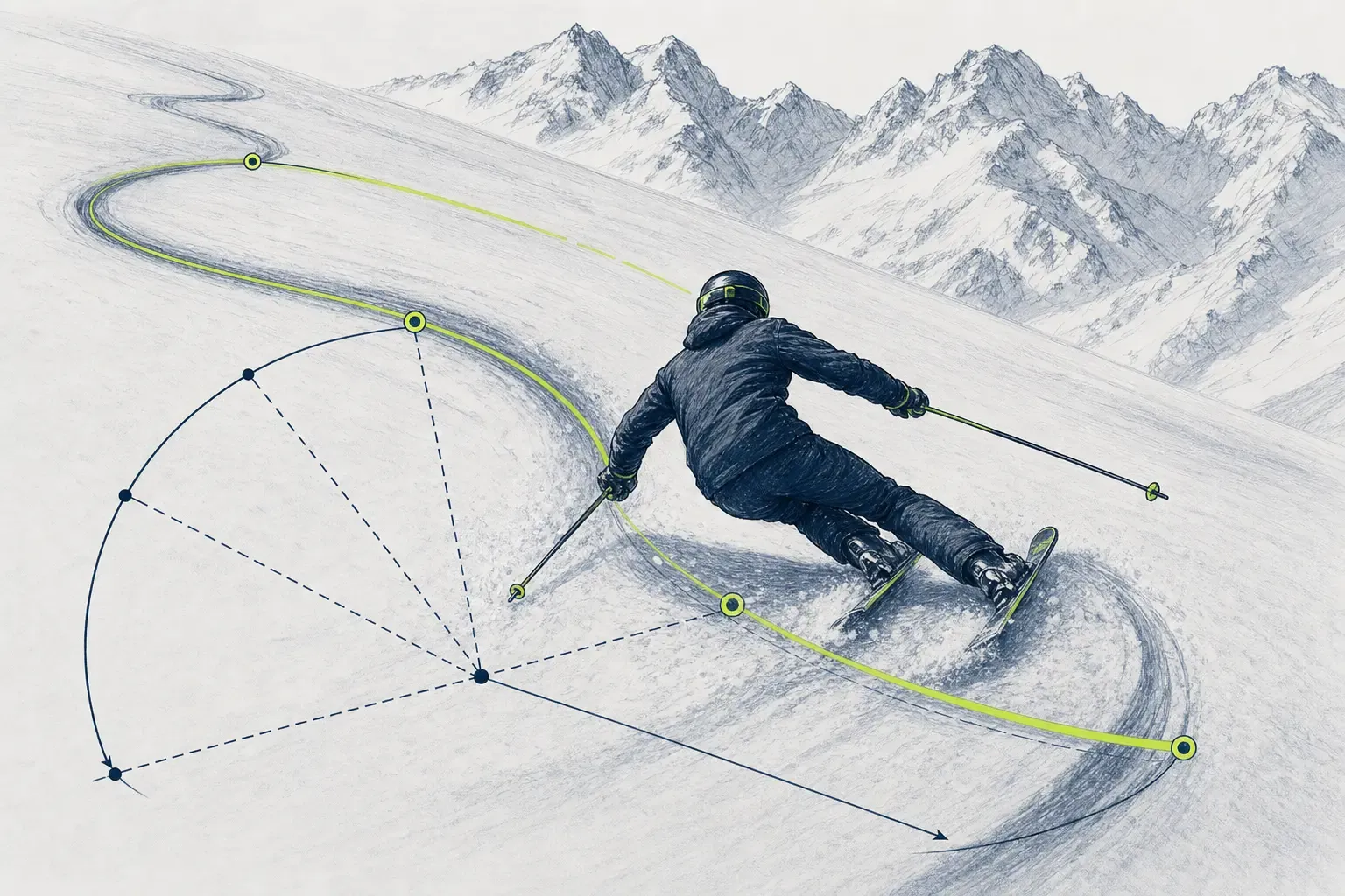 Kurvenradius – technische Illustration Ski Loko