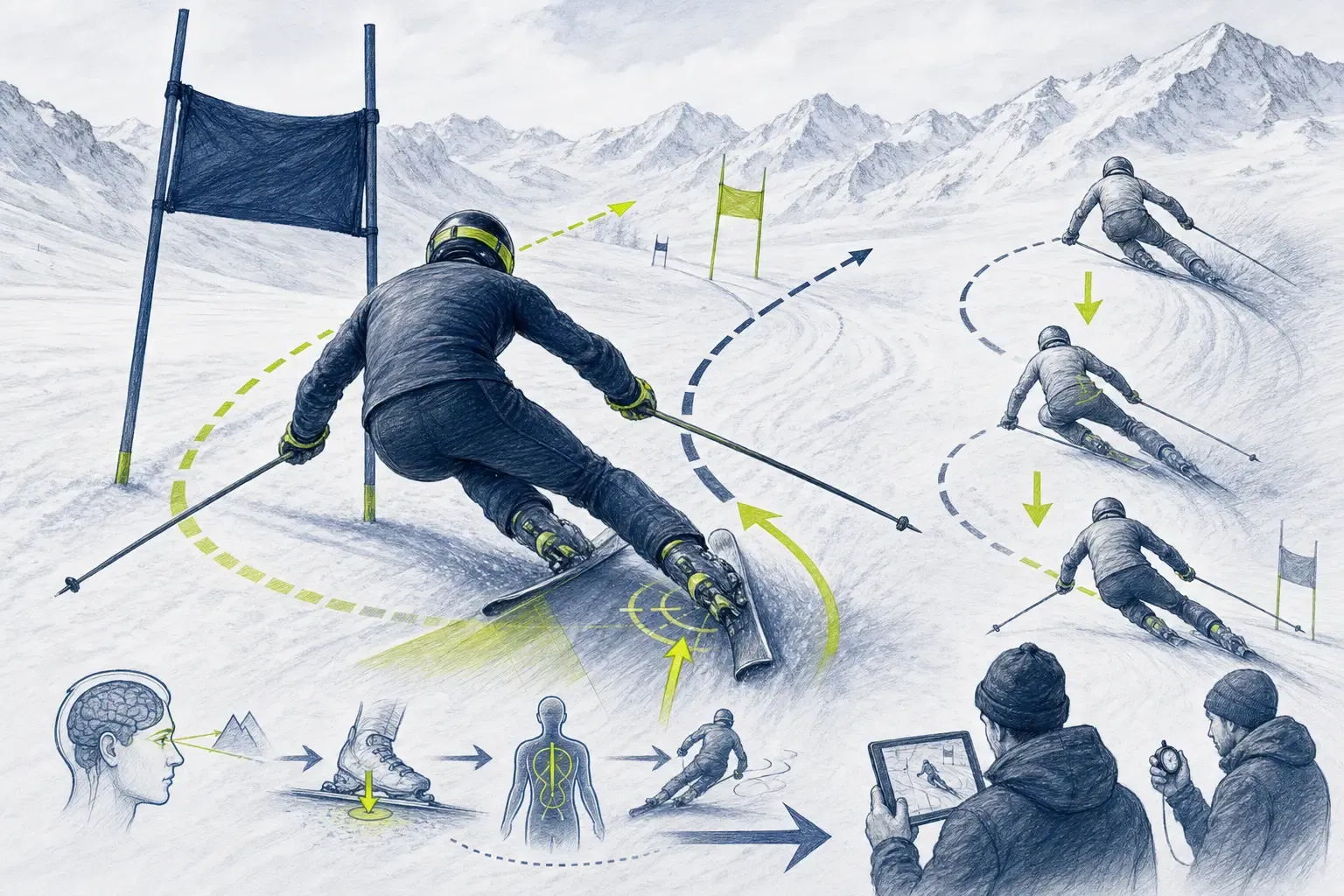 Reaktion auf einen Fehler – technische Illustration Ski Loko