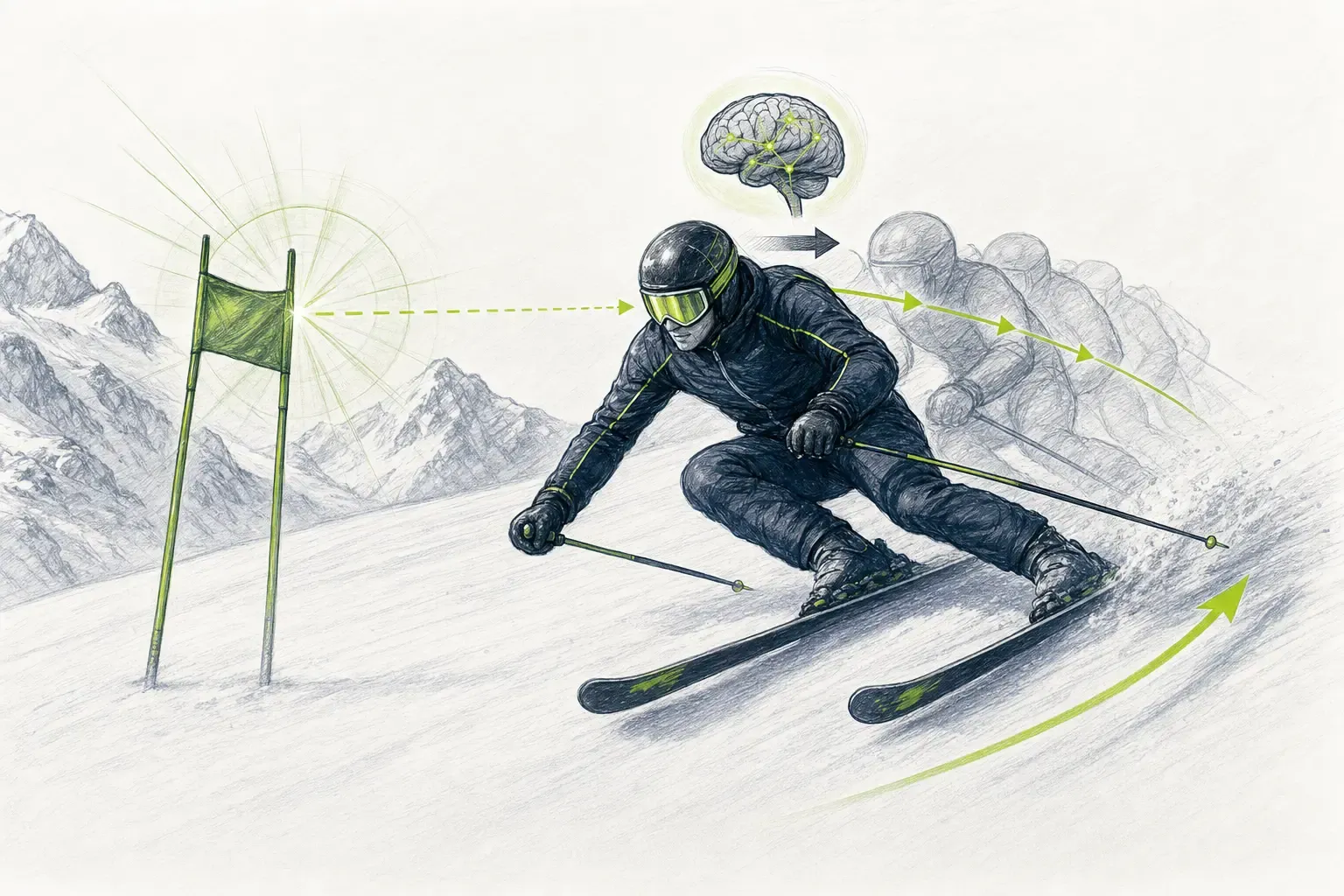 Reaktionsschnelligkeit – technische Illustration Ski Loko