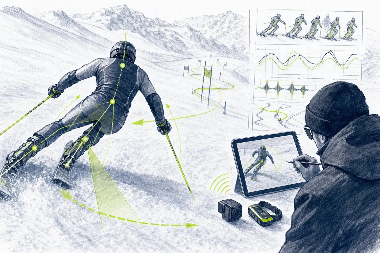 Fahranalyse – technische Illustration Ski Loko
