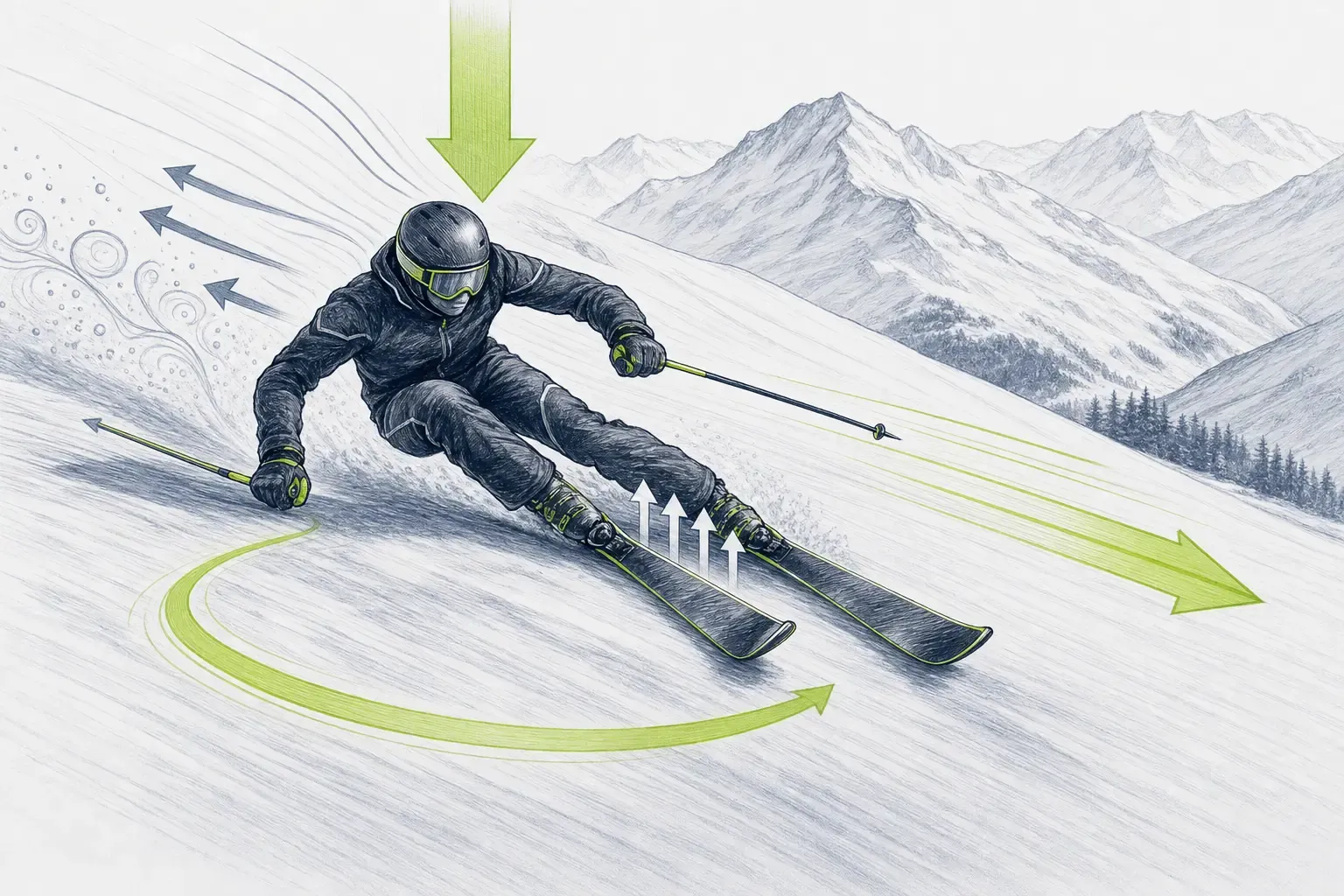 Schnelligkeit – technische Illustration Ski Loko