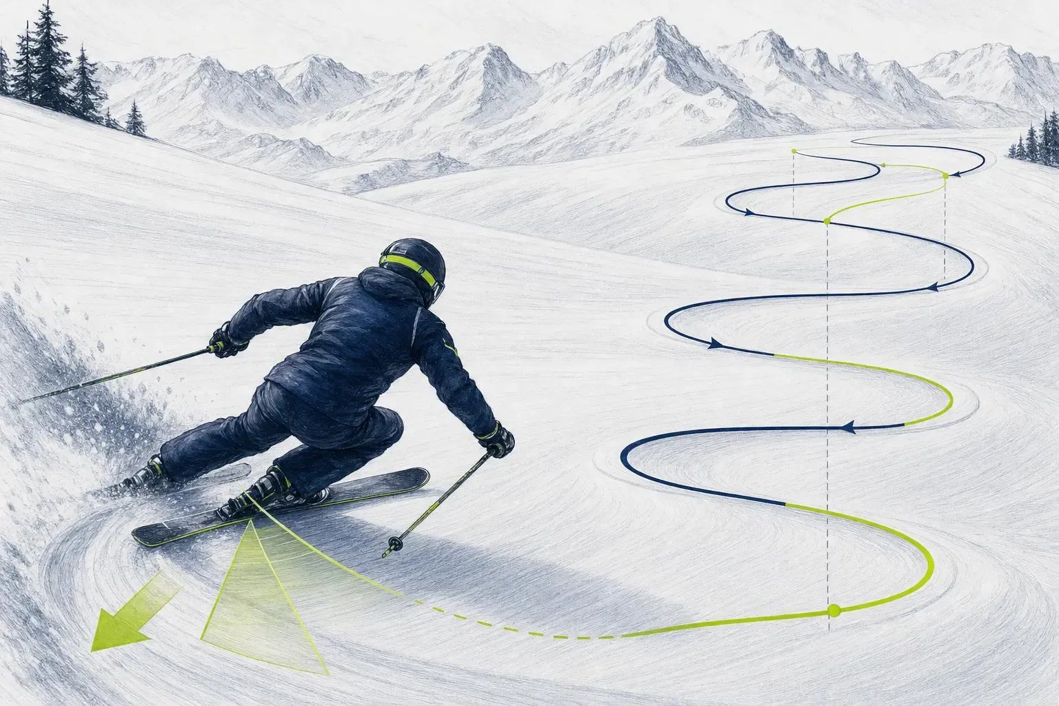Kurvenrhythmus – technische Illustration Ski Loko