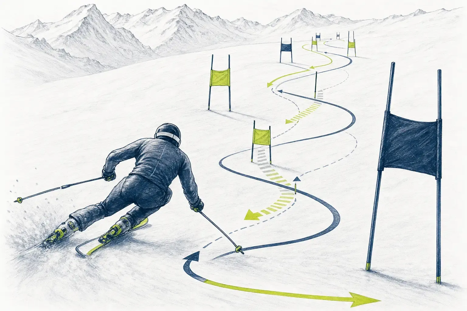 Rhythmus der Strecke – technische Illustration Ski Loko