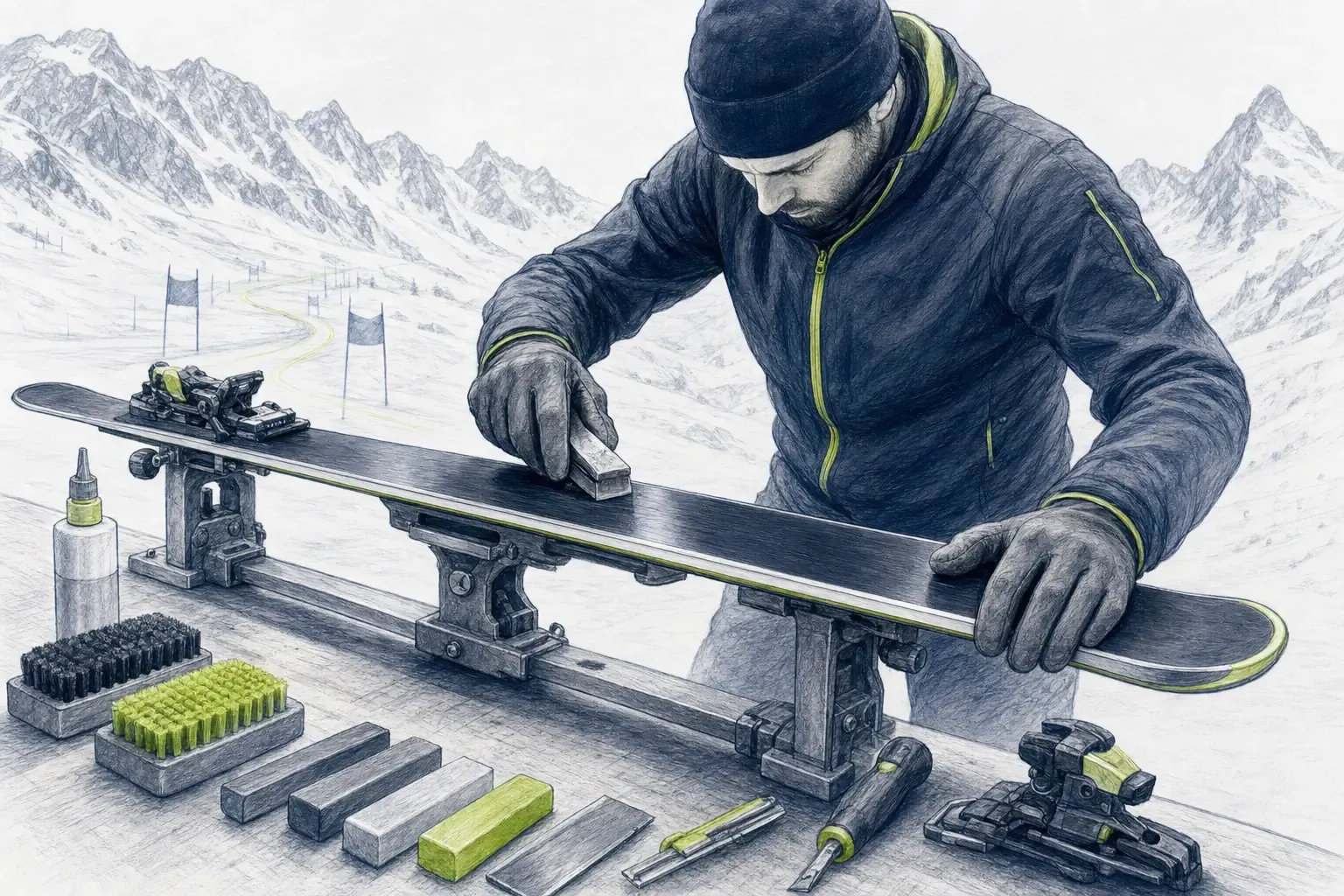 Skiservice – technische Illustration Ski Loko