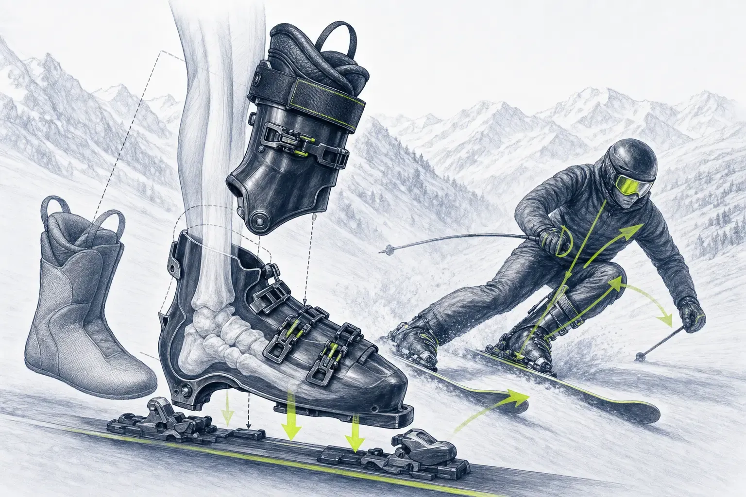 Skischuhschale – technische Illustration Ski Loko
