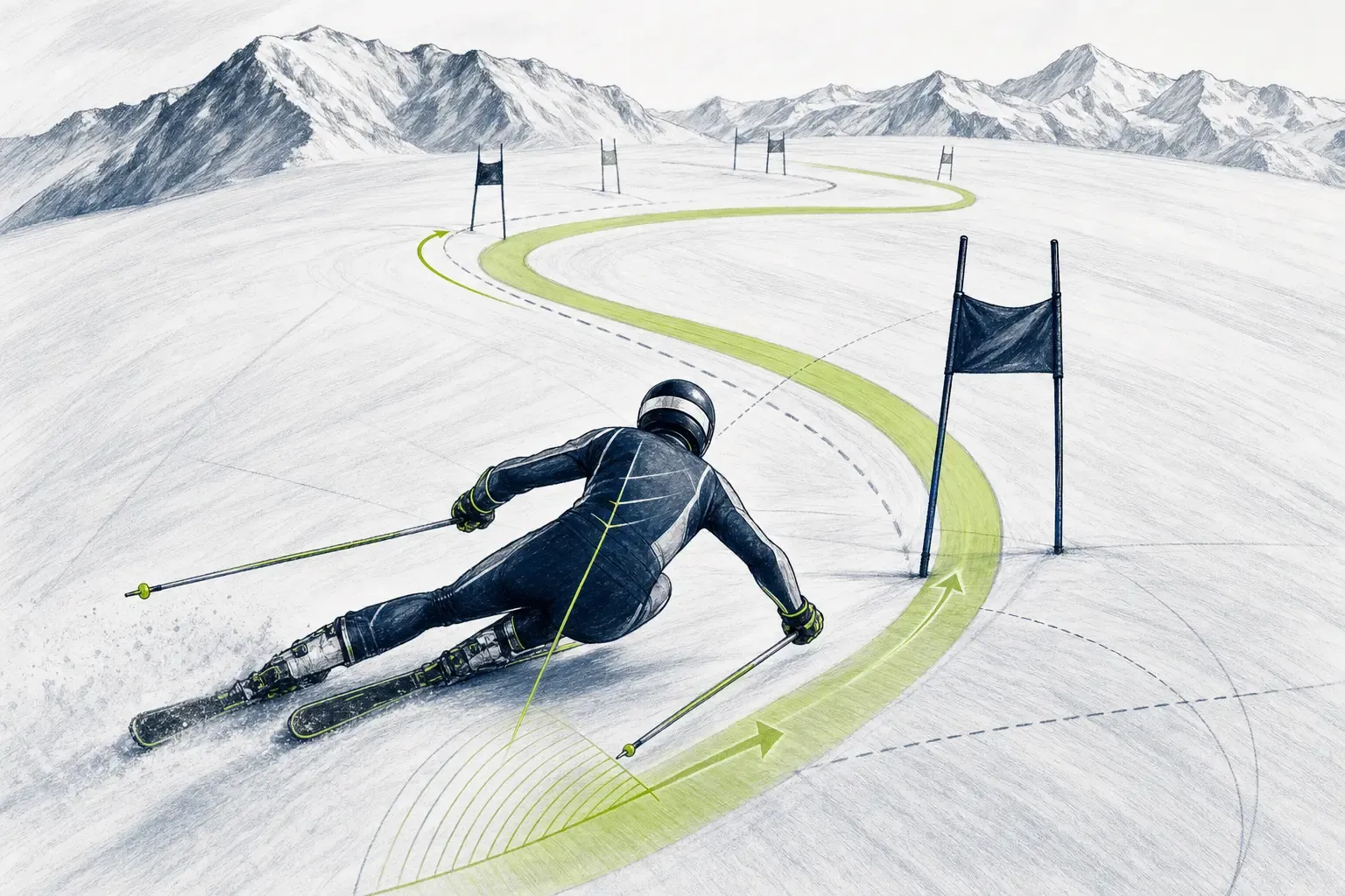 Frühe Linie – technische Illustration Ski Loko