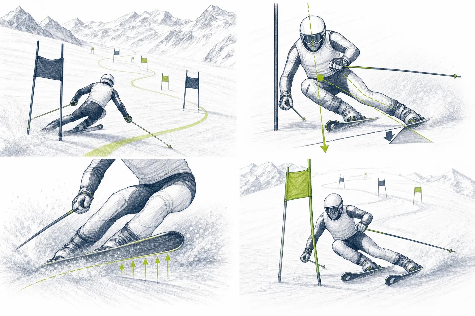 Slalom SL – representación técnica del trabajo de los esquís, los cantos, la presión o el equilibrio