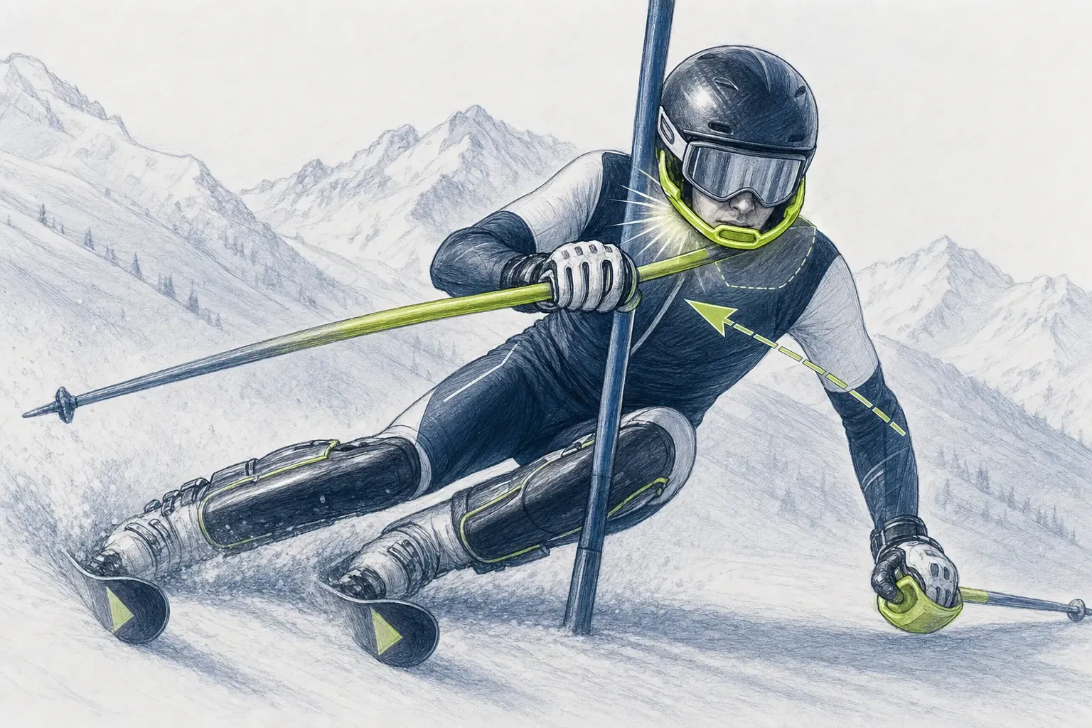 Kinnschutz für Slalom – technische Illustration Ski Loko