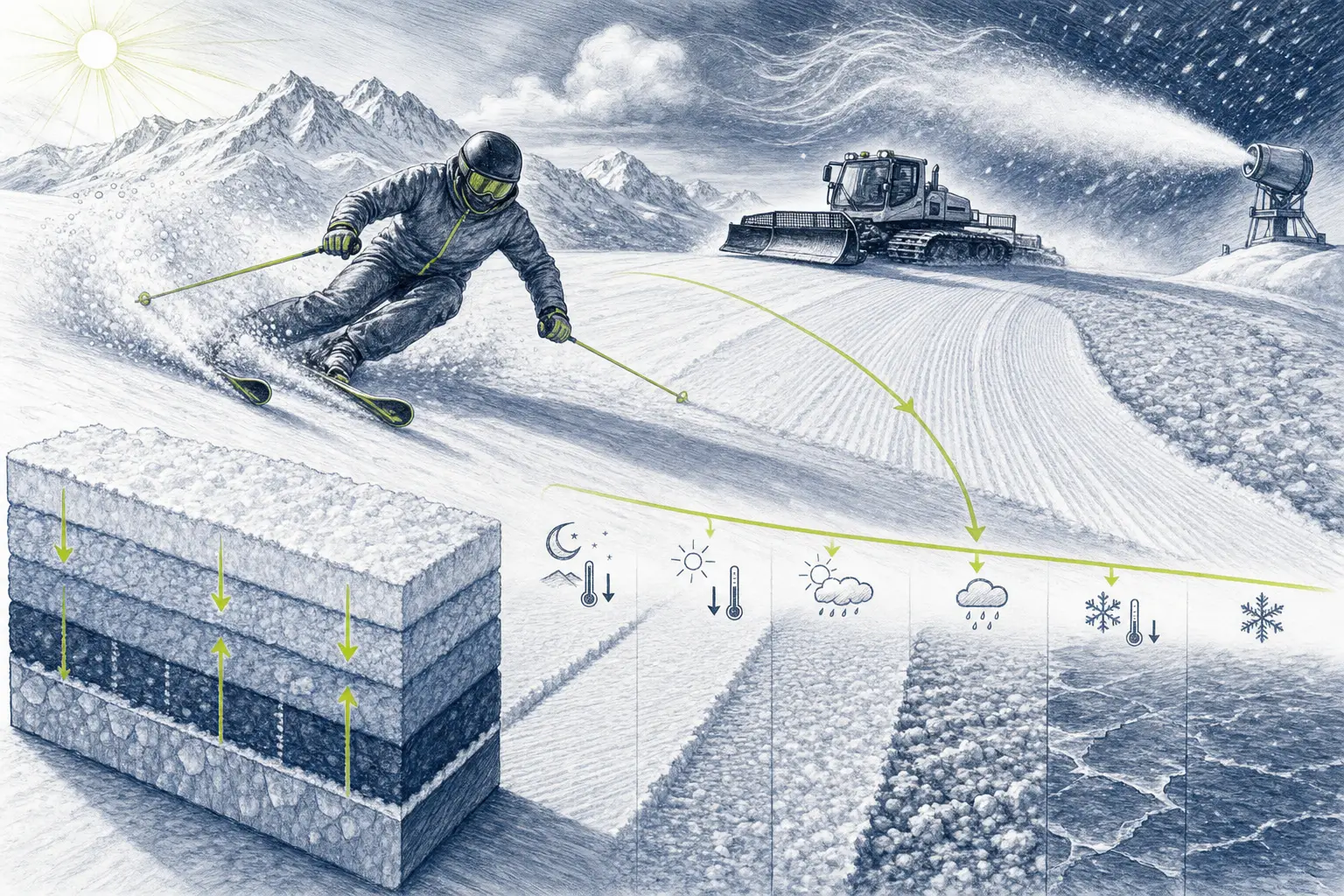 Schneeverhältnisse – technische Illustration Ski Loko