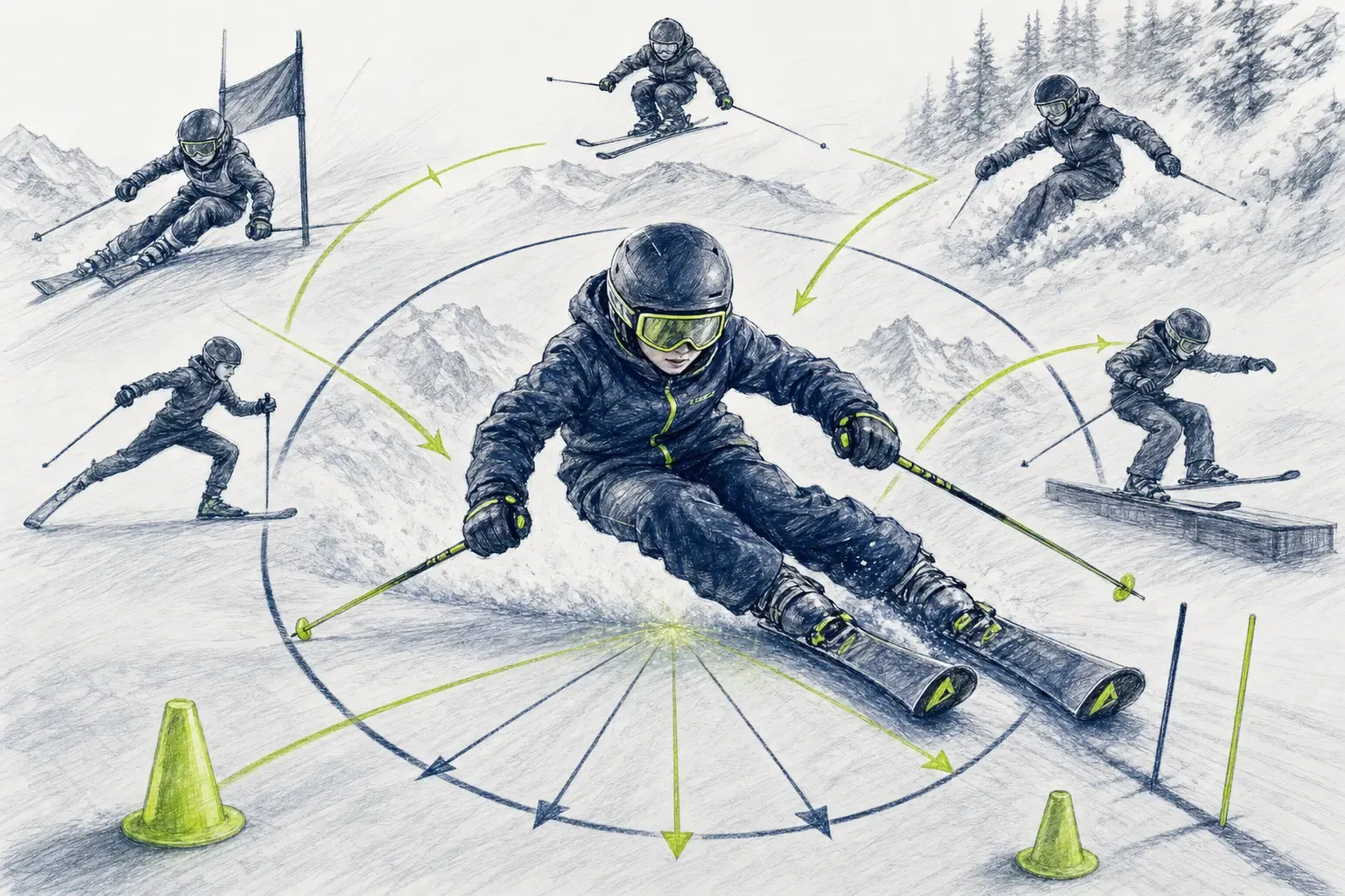 Sportliche Vielseitigkeit – technische Illustration Ski Loko