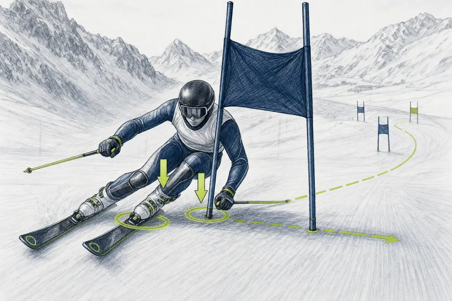 Richtiges Durchfahren des Tores – technische Illustration von Ski Loko