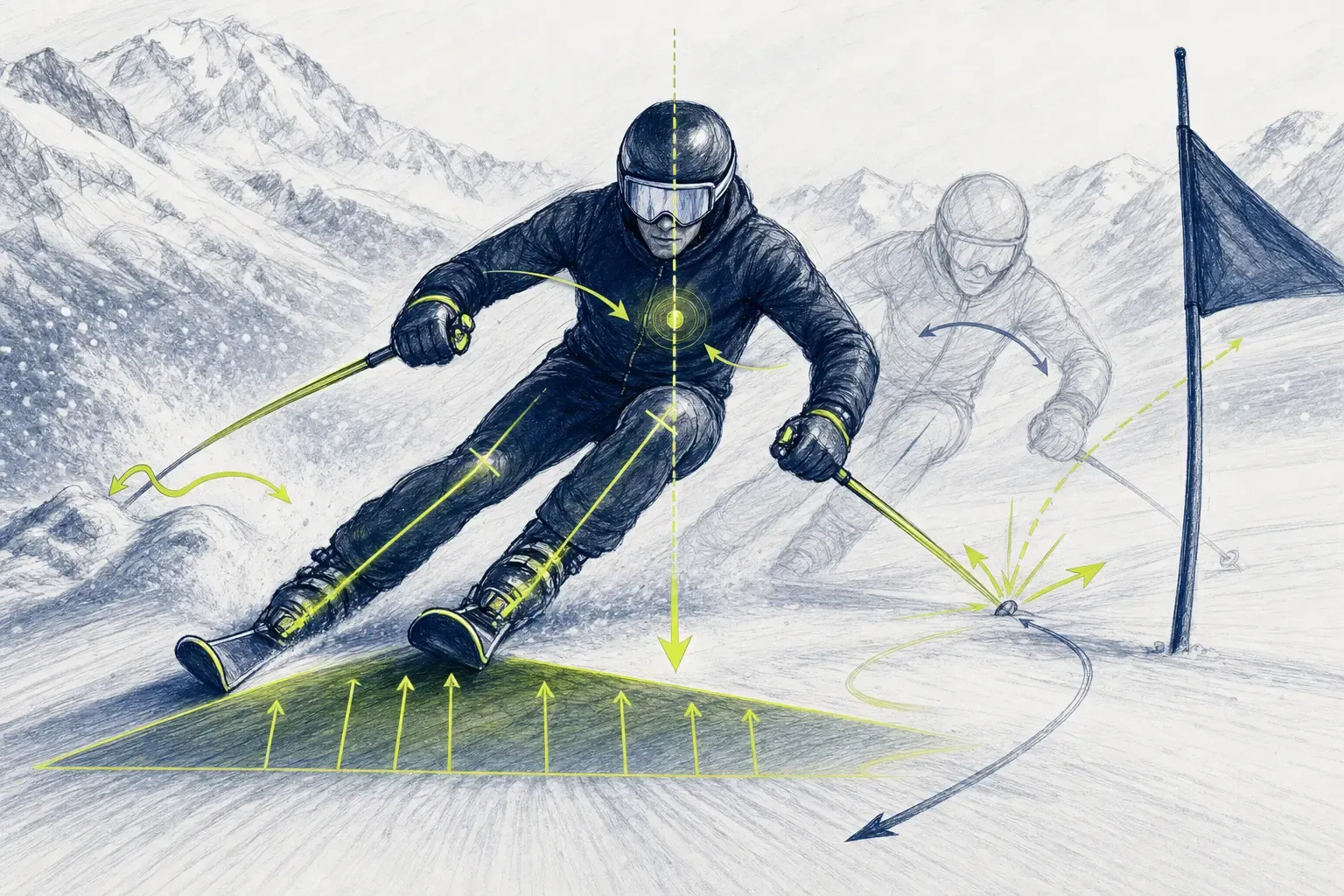 Stabilität – technische Illustration Ski Loko