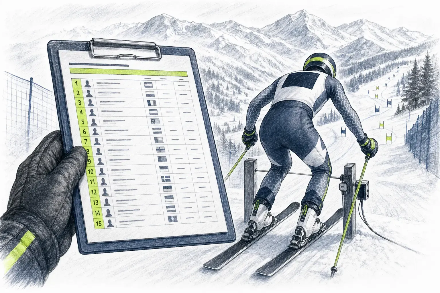 Startliste – technische Illustration Ski Loko