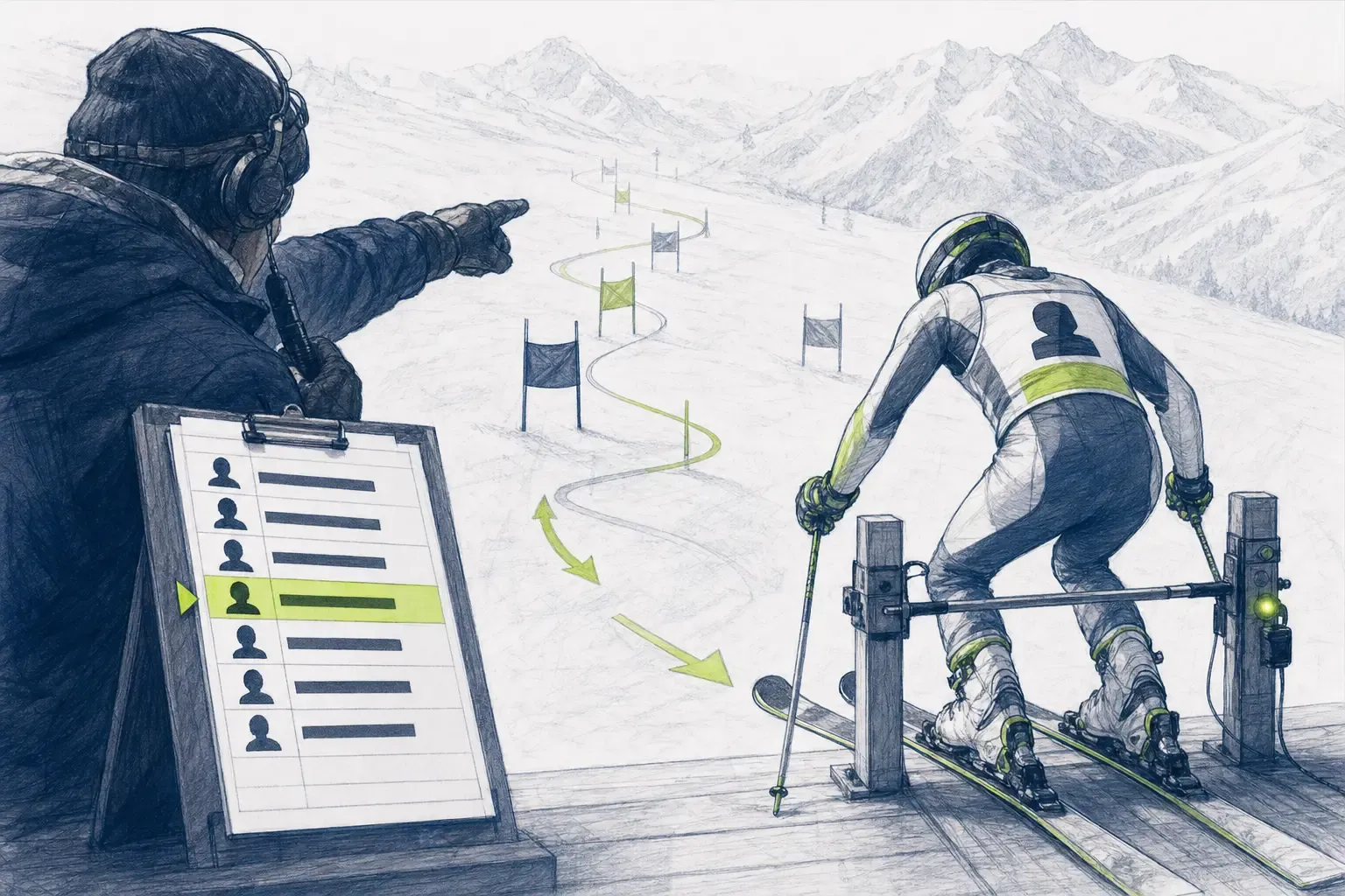 Startreihenfolge – technische Illustration Ski Loko