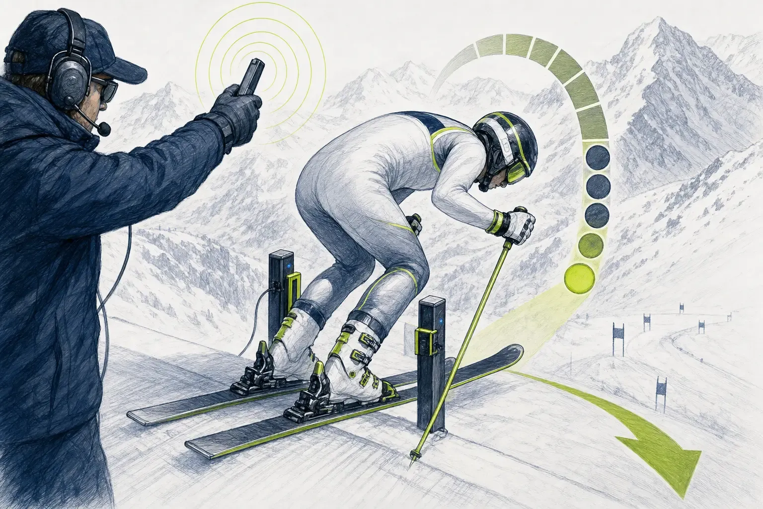 Startkommando – technische Illustration Ski Loko