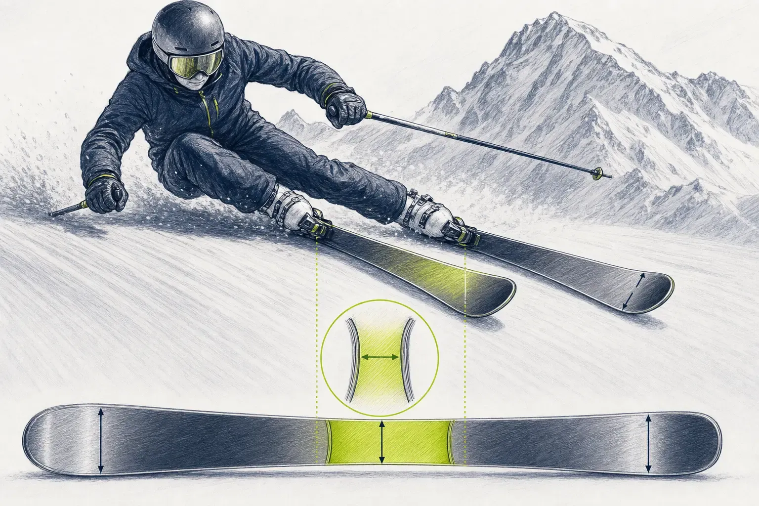 Ski-Mitte – technische Illustration Ski Loko