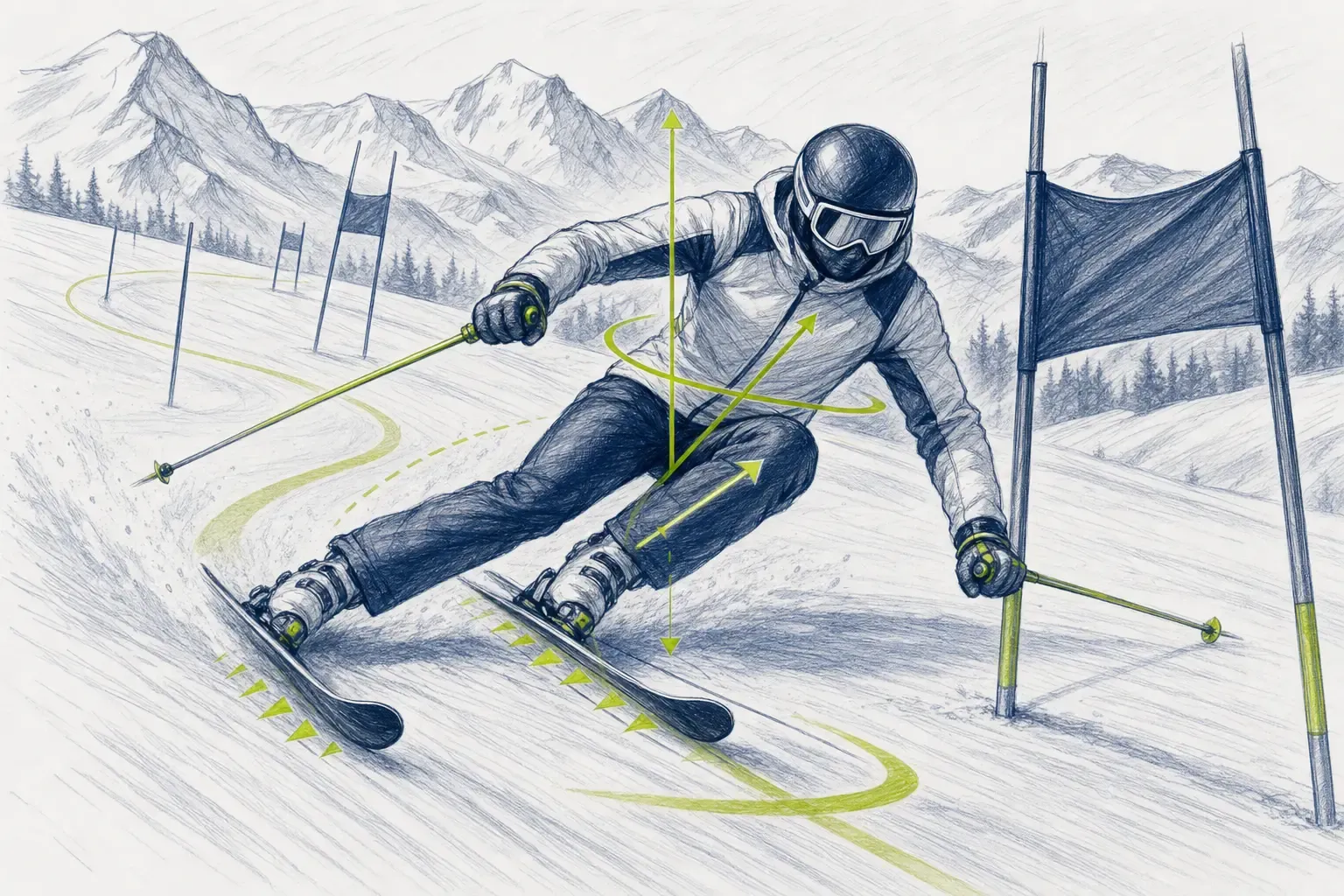 Technische Fahrt – technische Illustration Ski Loko