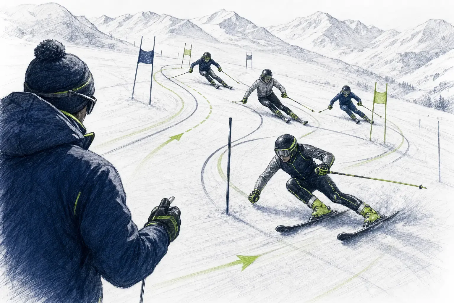 Teamtraining – technische Illustration Ski Loko