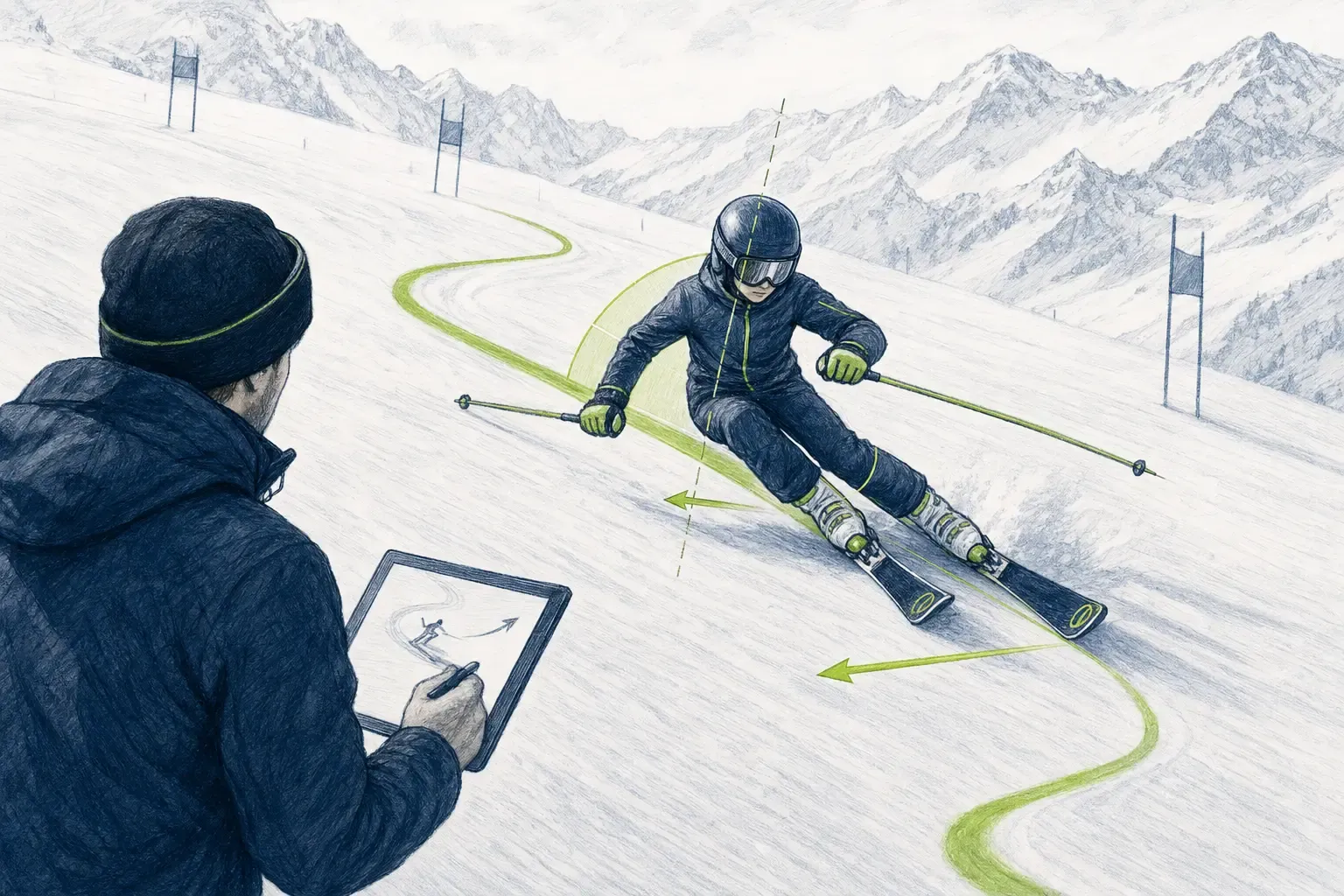 Trainingsfahrt – technische Illustration Ski Loko