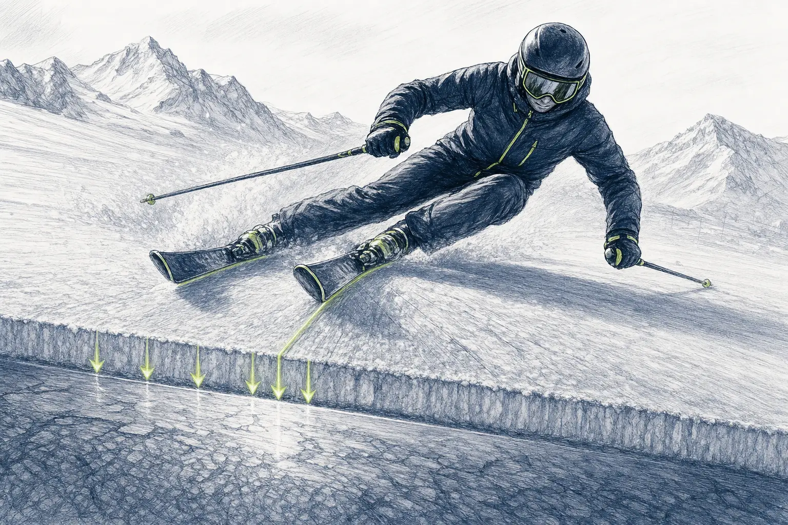 Hartschnee – technische Illustration Ski Loko