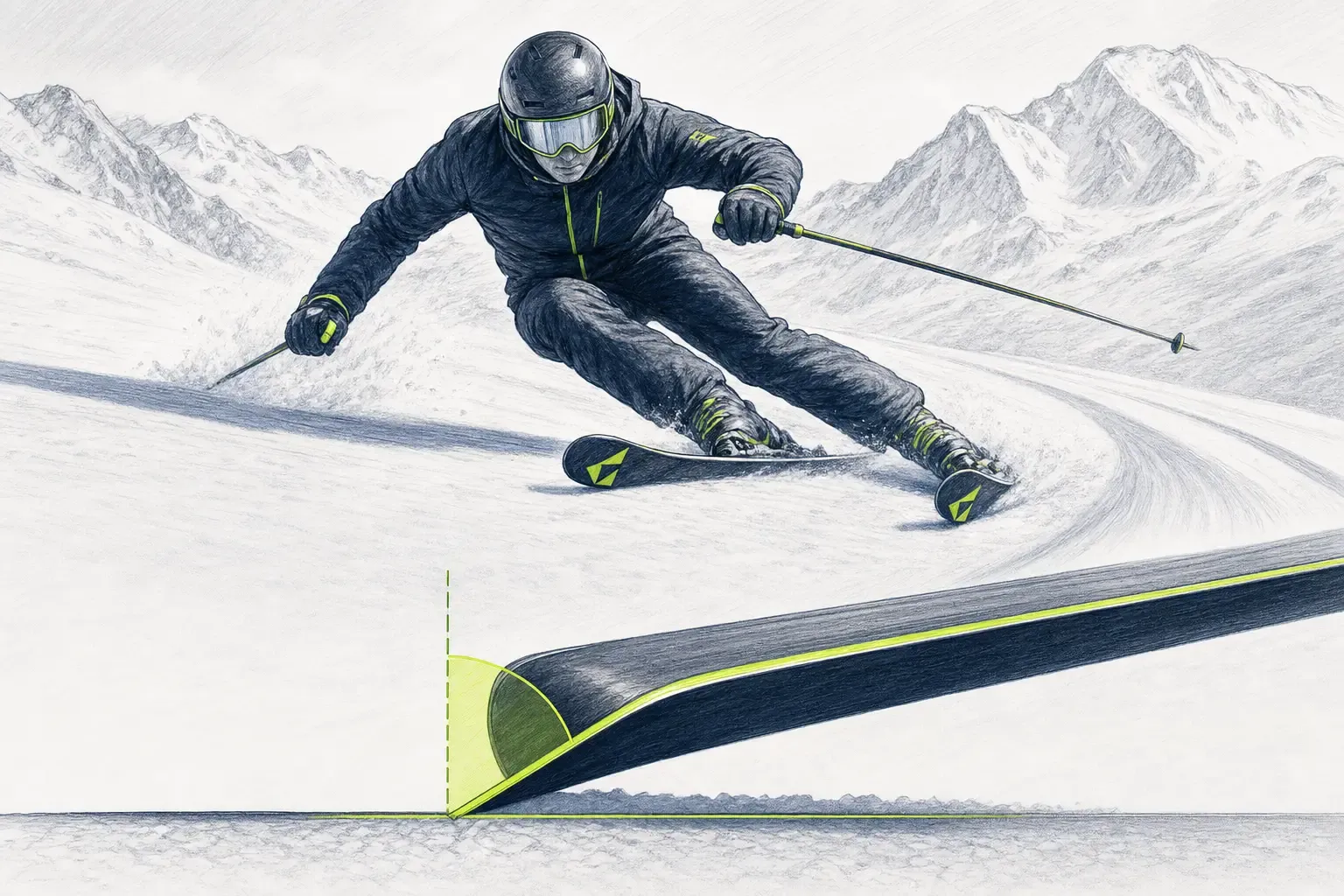 Kantenwinkel – technische Illustration Ski Loko