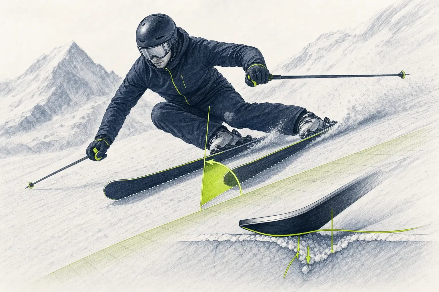 Kantenwinkel – technische Illustration Ski Loko