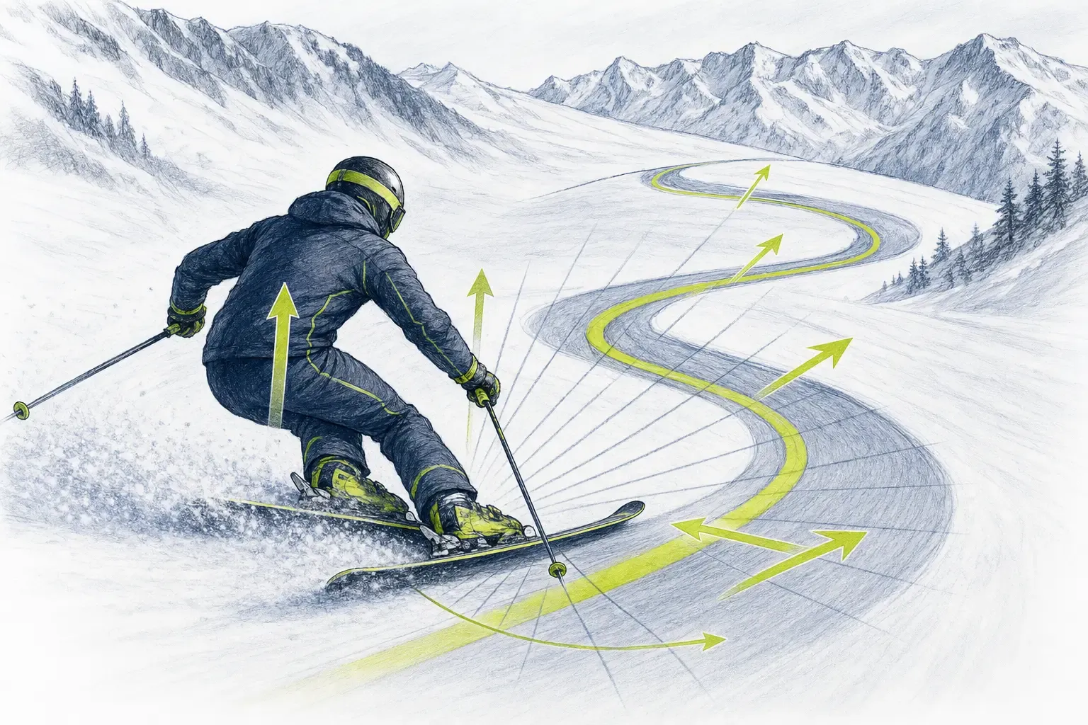 Skiführung – technische Illustration Ski Loko