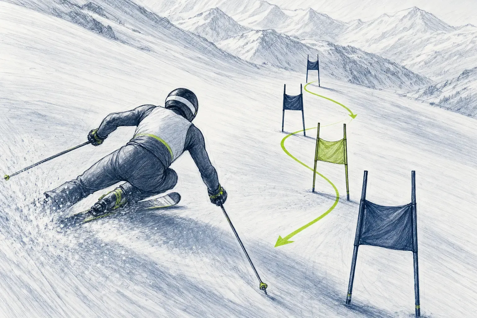 Vertikale – technische Illustration Ski Loko