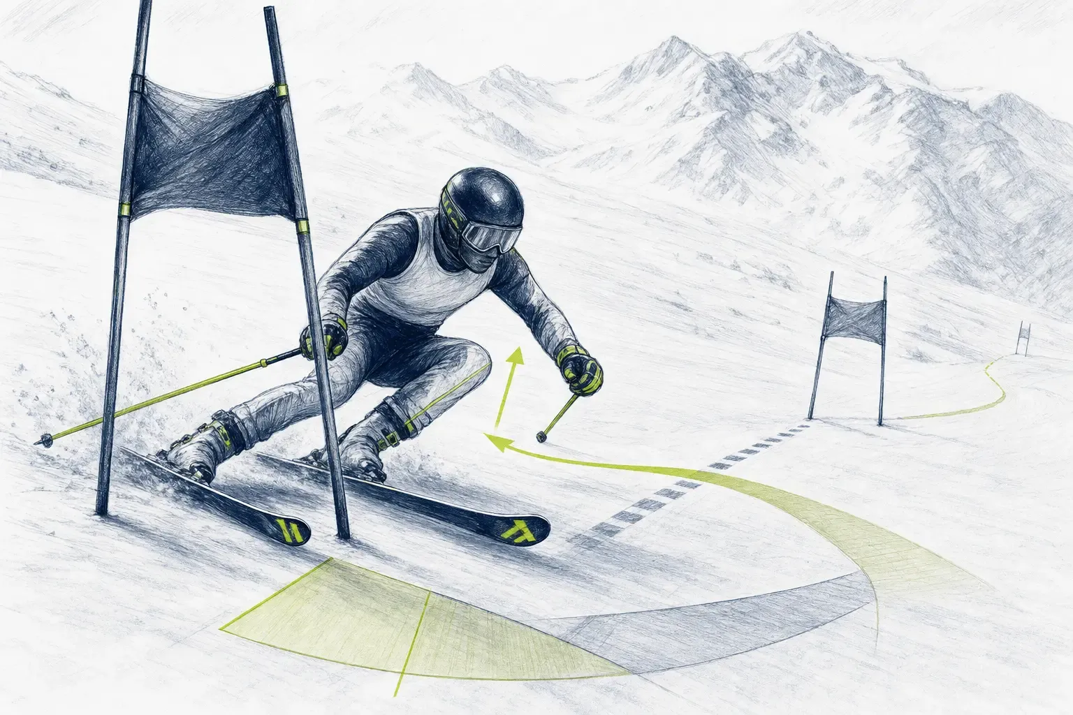 Ausfahrt aus dem Tor – technische Illustration Ski Loko