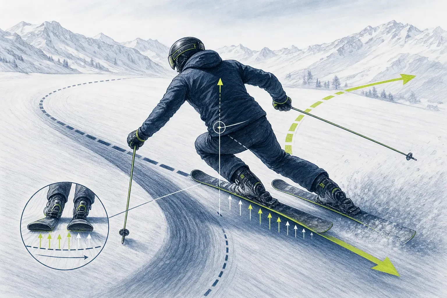 Ausfahrt aus der Kurve – technische Illustration Ski Loko