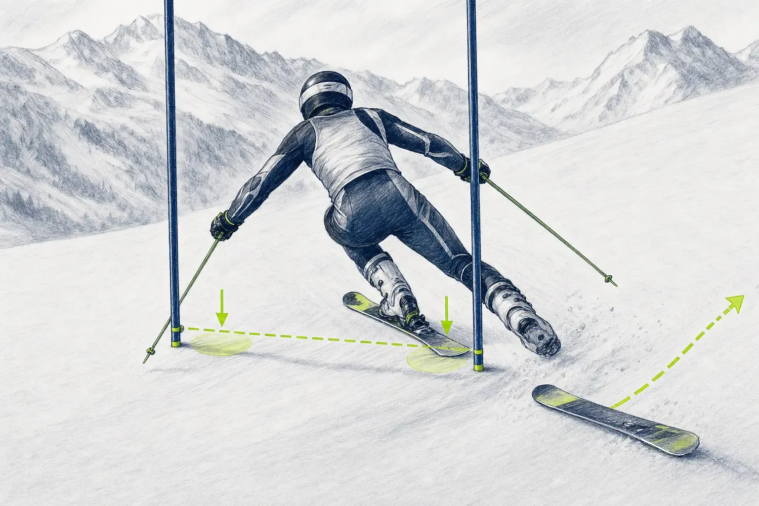 Ausgelassenes Tor – technische Illustration von Ski Loko