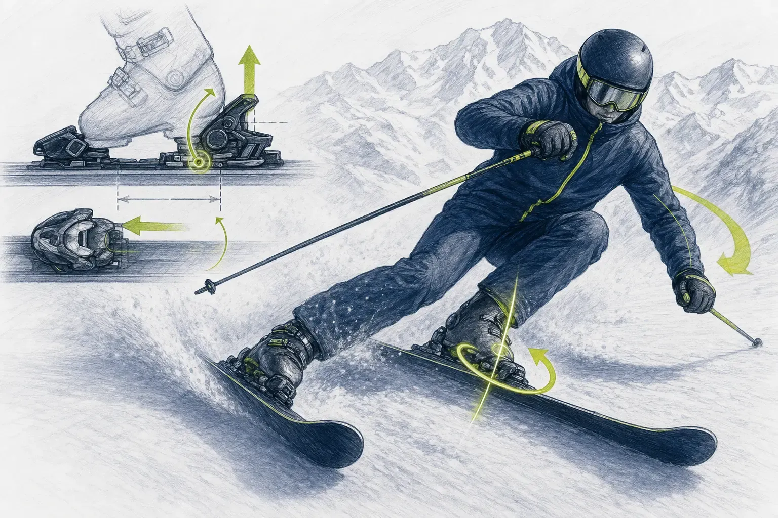 Auslösekraft der Bindung – technische Illustration Ski Loko