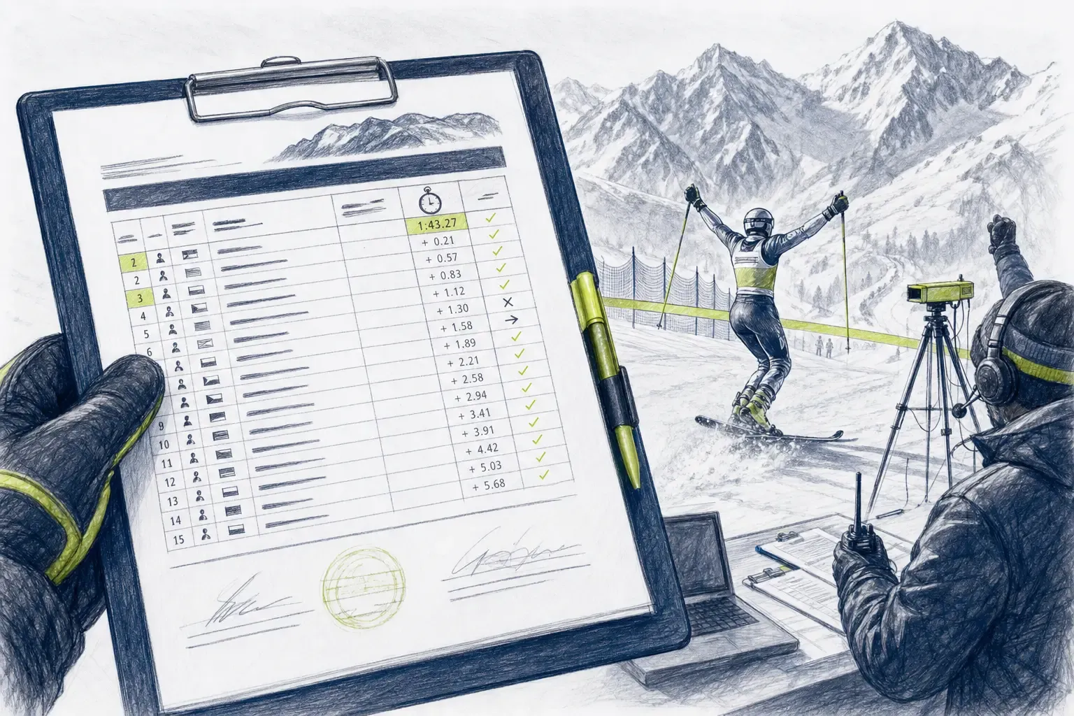 Ergebnisliste – technische Illustration Ski Loko
