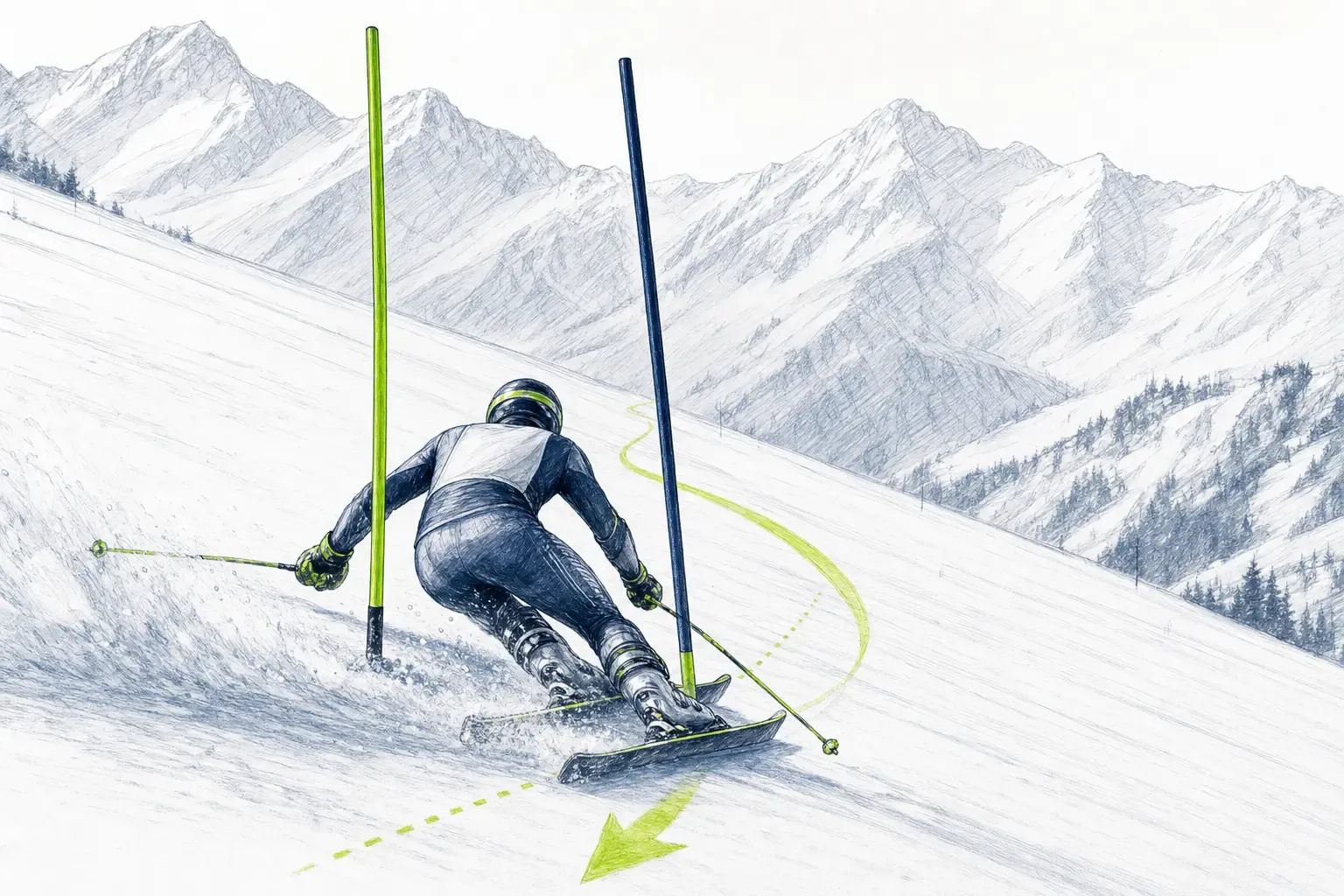 Geschlossenes Tor – technische Illustration Ski Loko