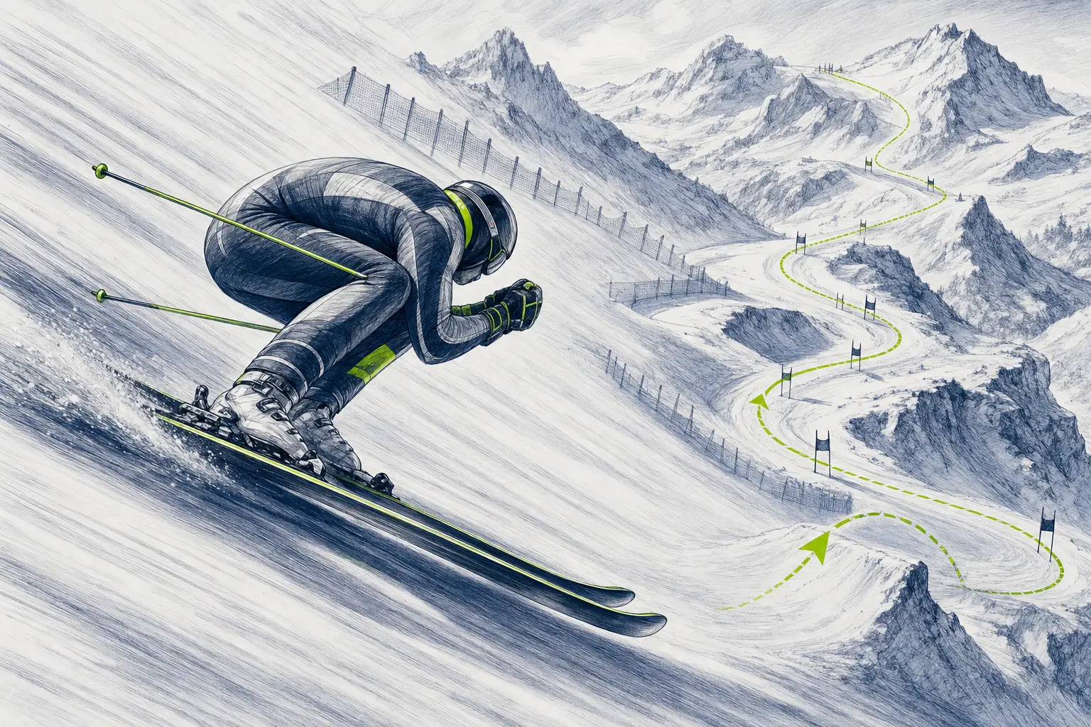 Abfahrt DH – technische Illustration Ski Loko