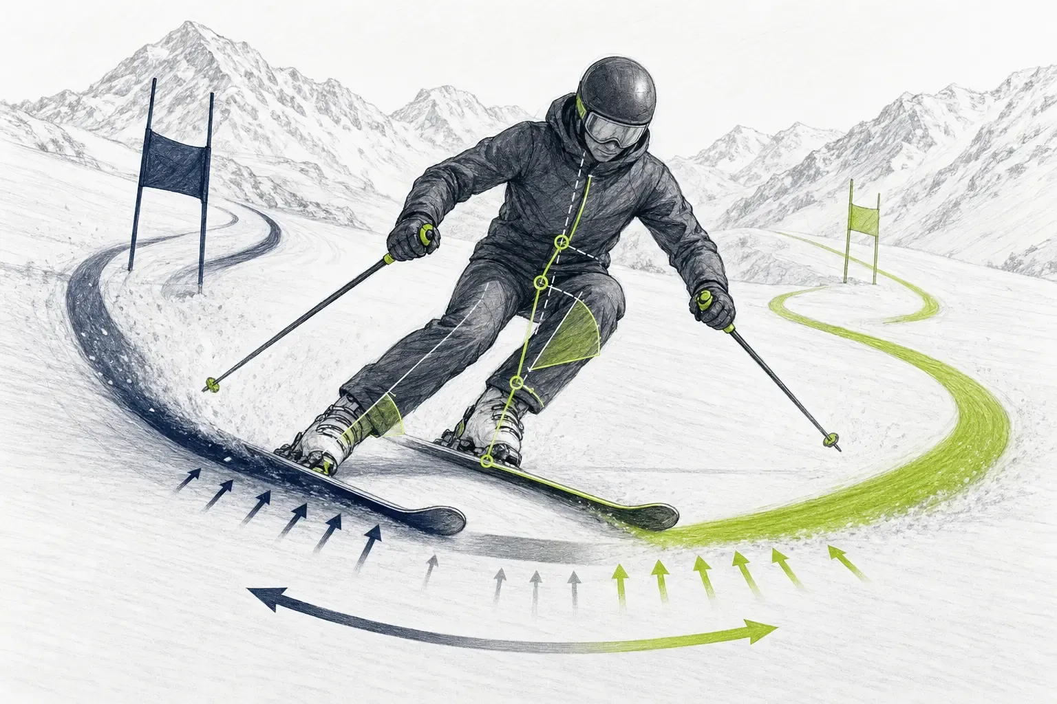 Kantenwechsel – technische Illustration Ski Loko