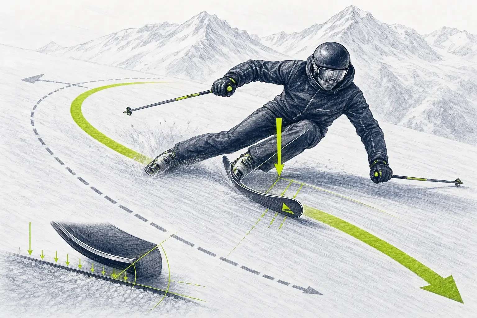 Richtungsänderung – technische Illustration Ski Loko